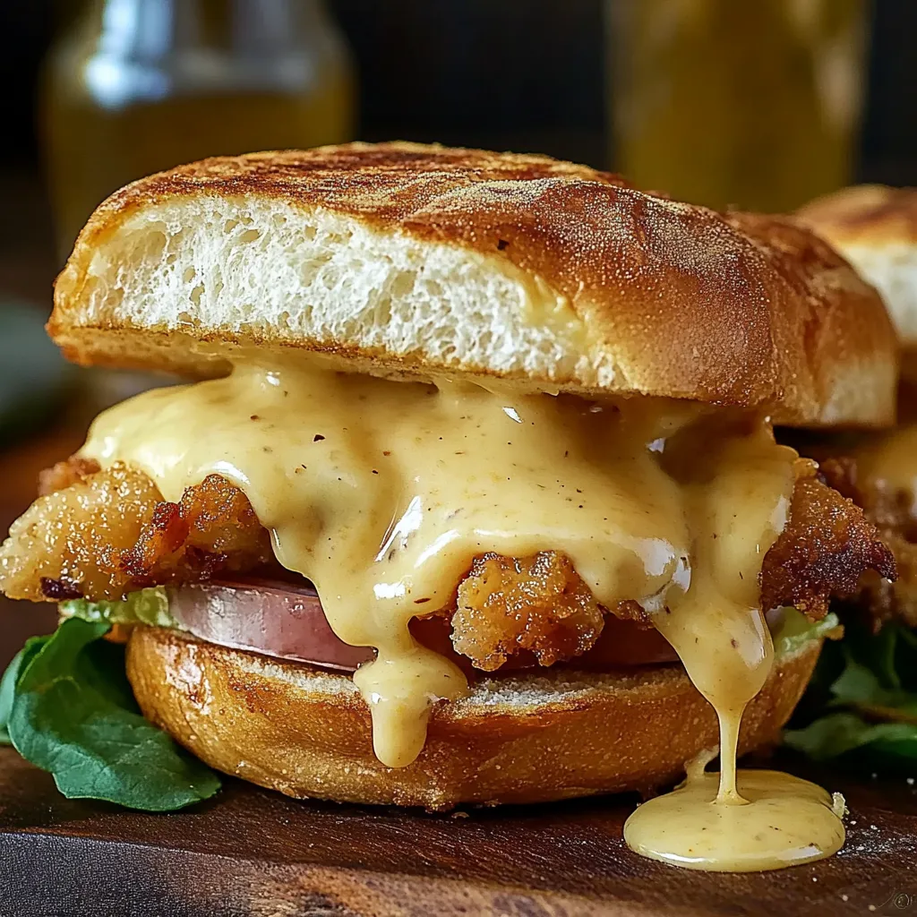 Burger poulet façon cordon bleu, sauce moutarde douce