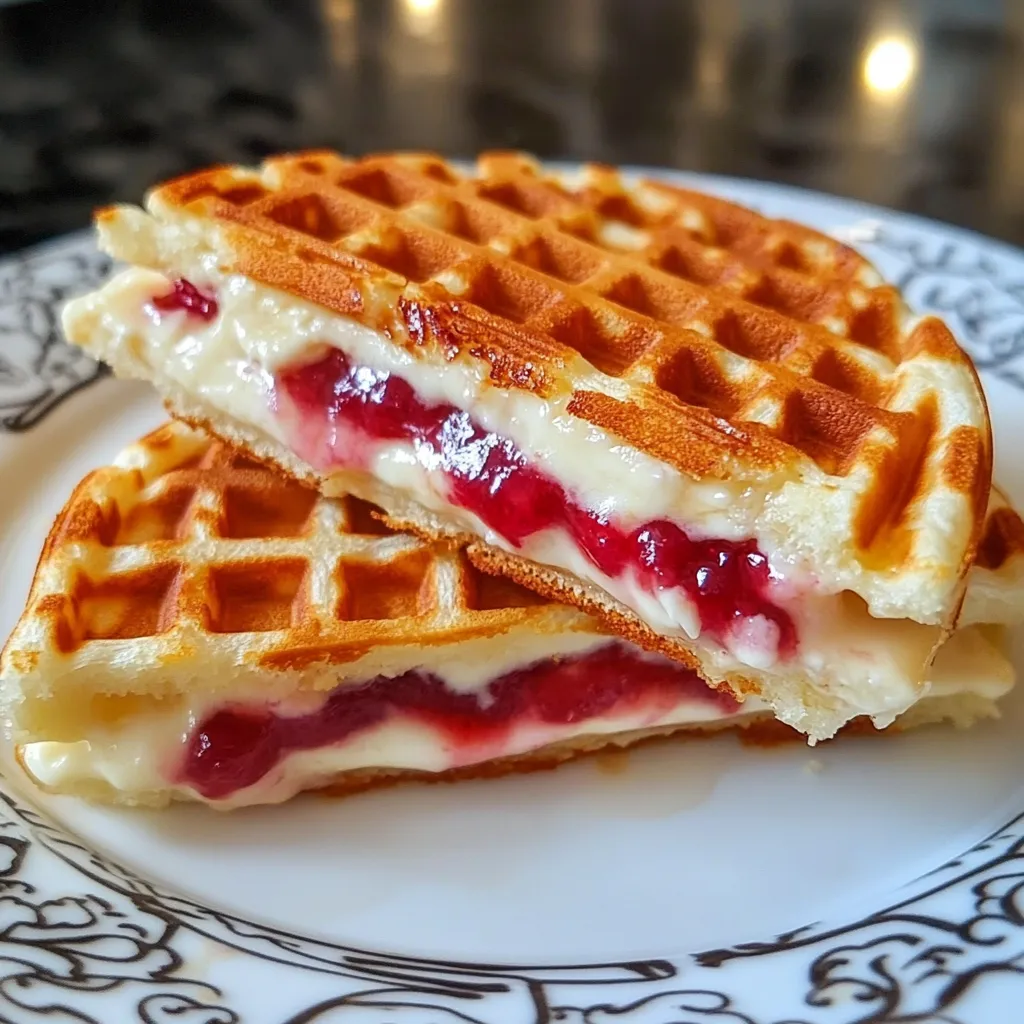 Gaufres grillées sucrées garnies de fromage fondant