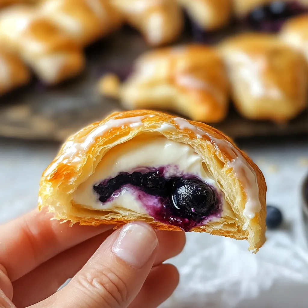Goûtez ces croissants dorés avec une garniture de myrtille et fromage