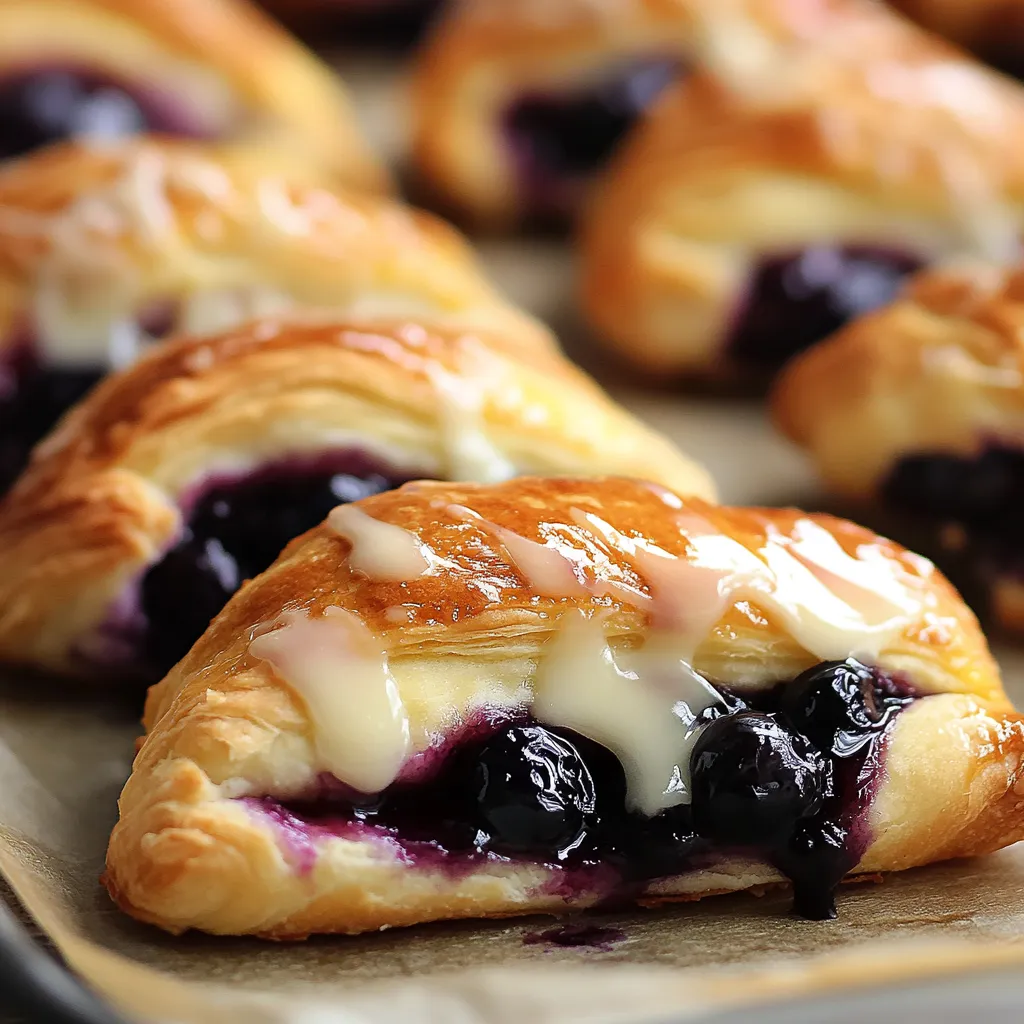 Croissants ultra dorés fourrés à la myrtille et crème sucrée