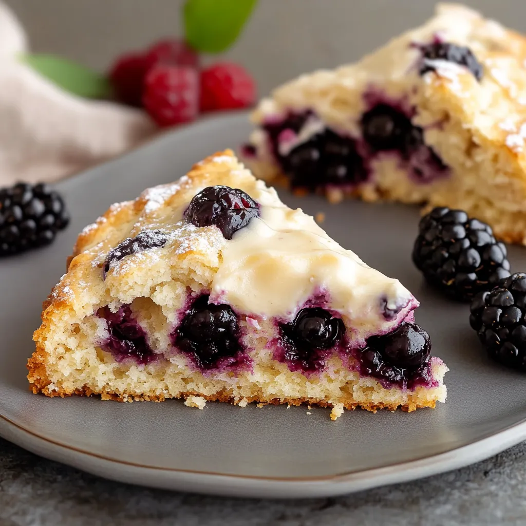 Scones moelleux aux mûres et une pointe de crème épaisse dessus