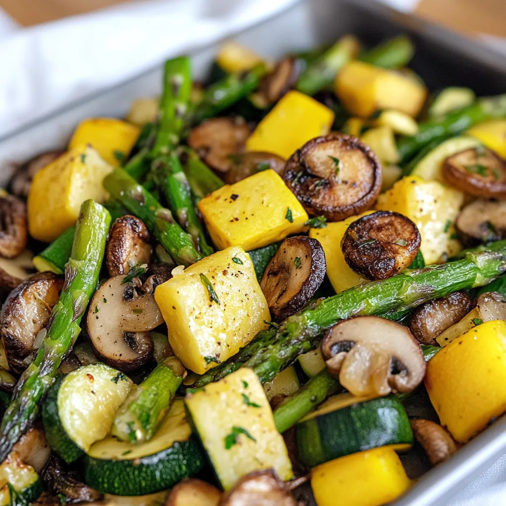 Asperges rôties avec courgettes et courge jaune