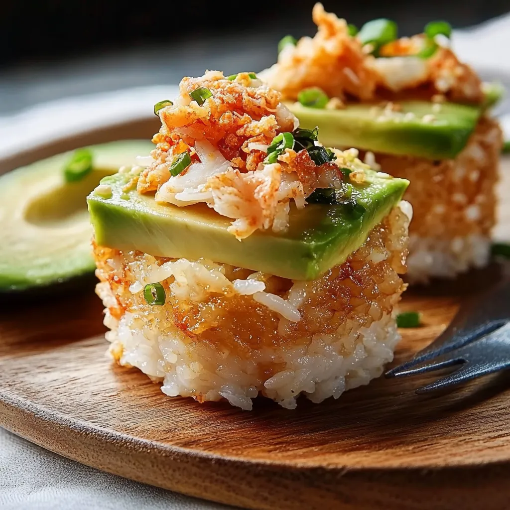 Voici comment faire du riz croustillant, crabe épicé et avocat bien frais
