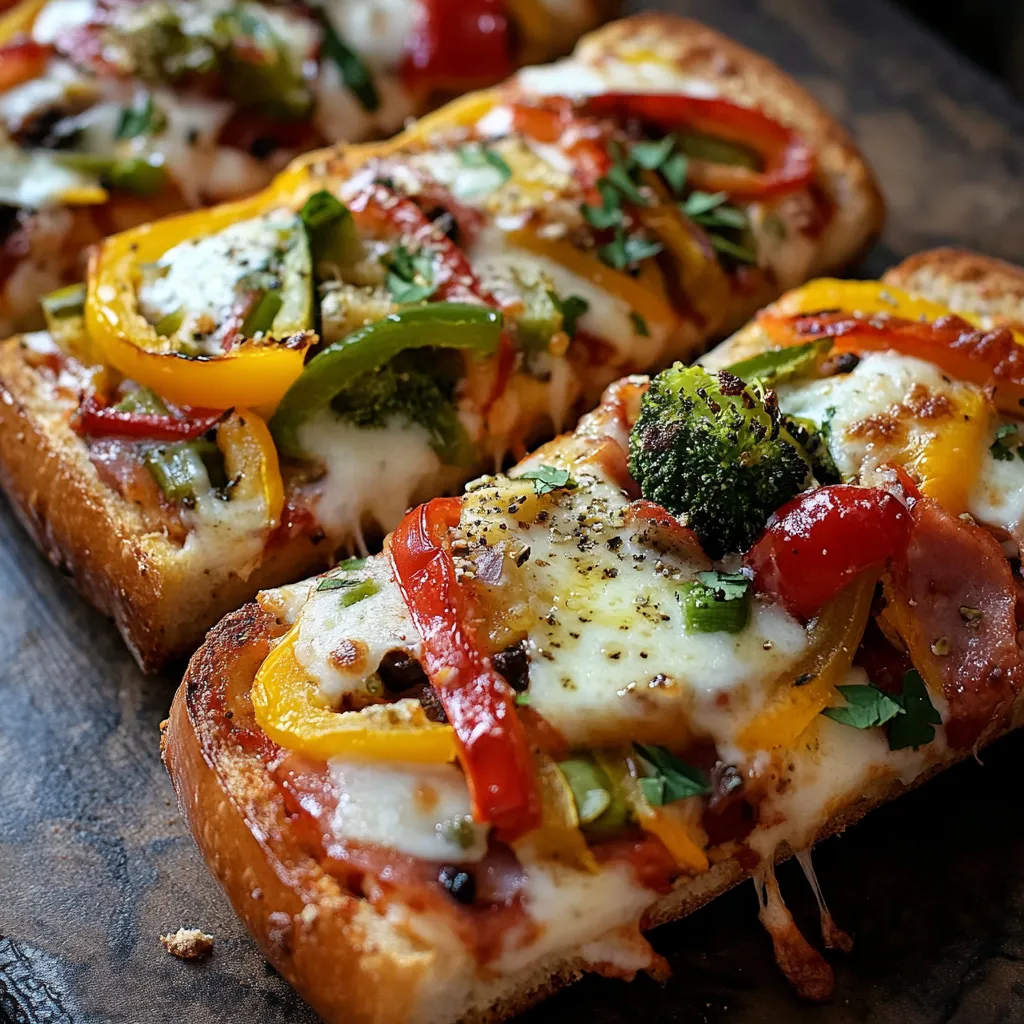 Pizza sur pain français garnie de légumes variés et frais