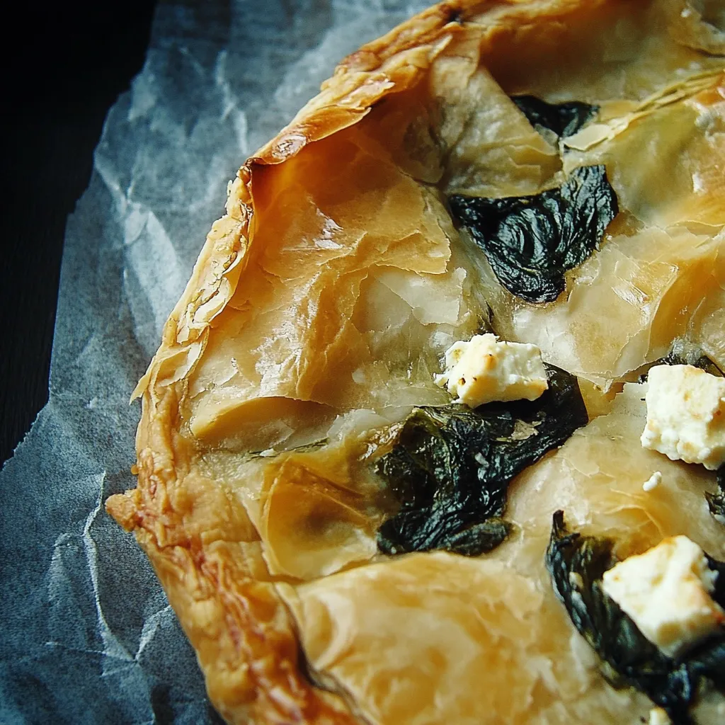 Tourte dorée aux épinards et feta bien croustillante