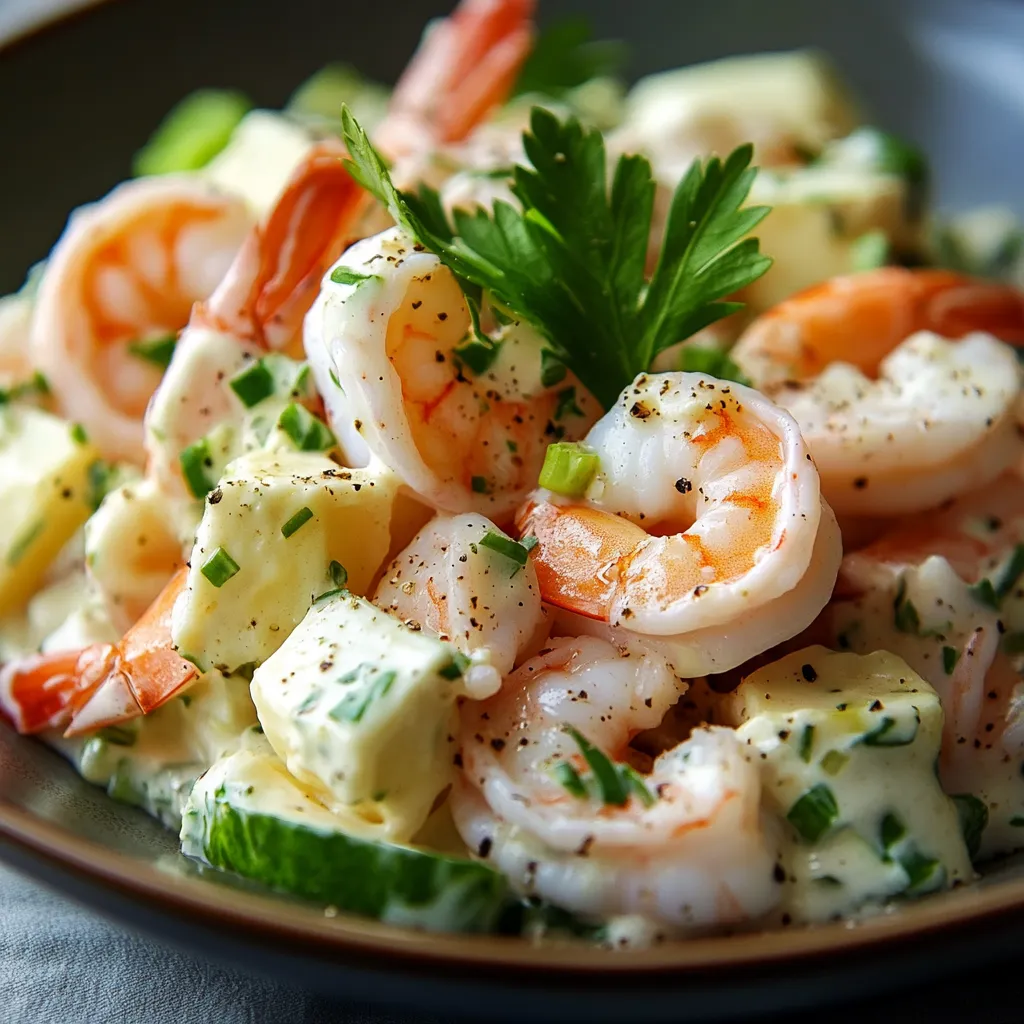 Salade onctueuse et fraîche aux crevettes