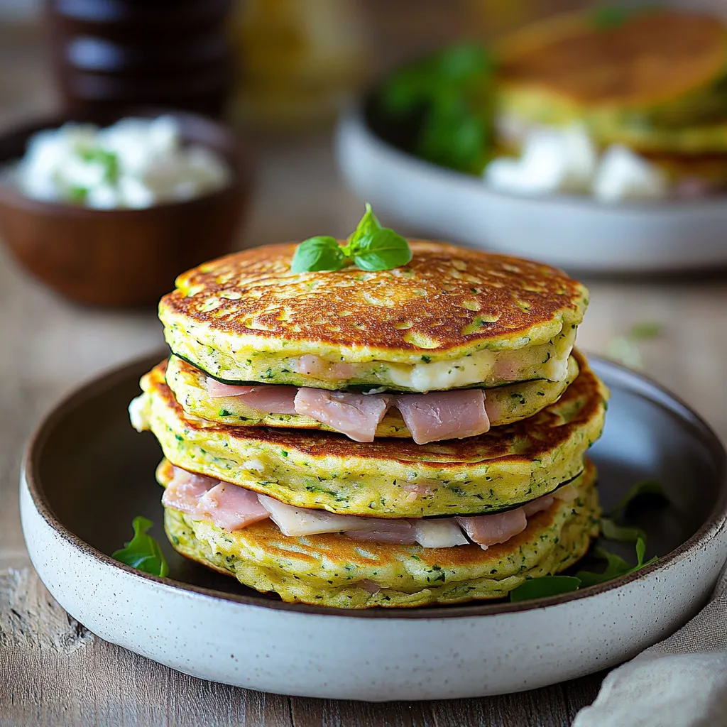 Chèvre courgette pancakes jambon
