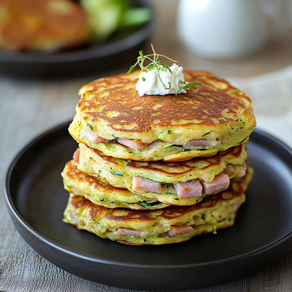 Découvrez des pancakes farcis à la courgette, chèvre et jambon