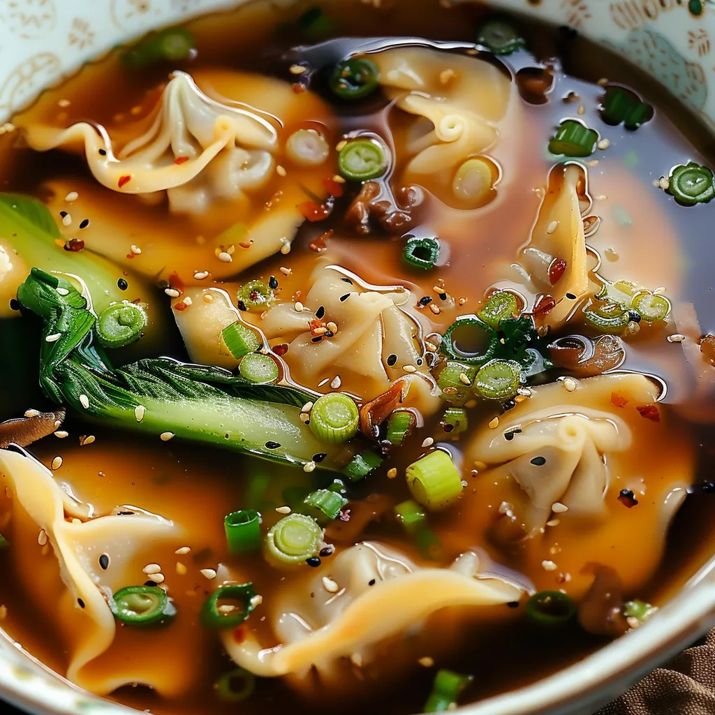 Bol fumant de gyozas et légumes façon soupe