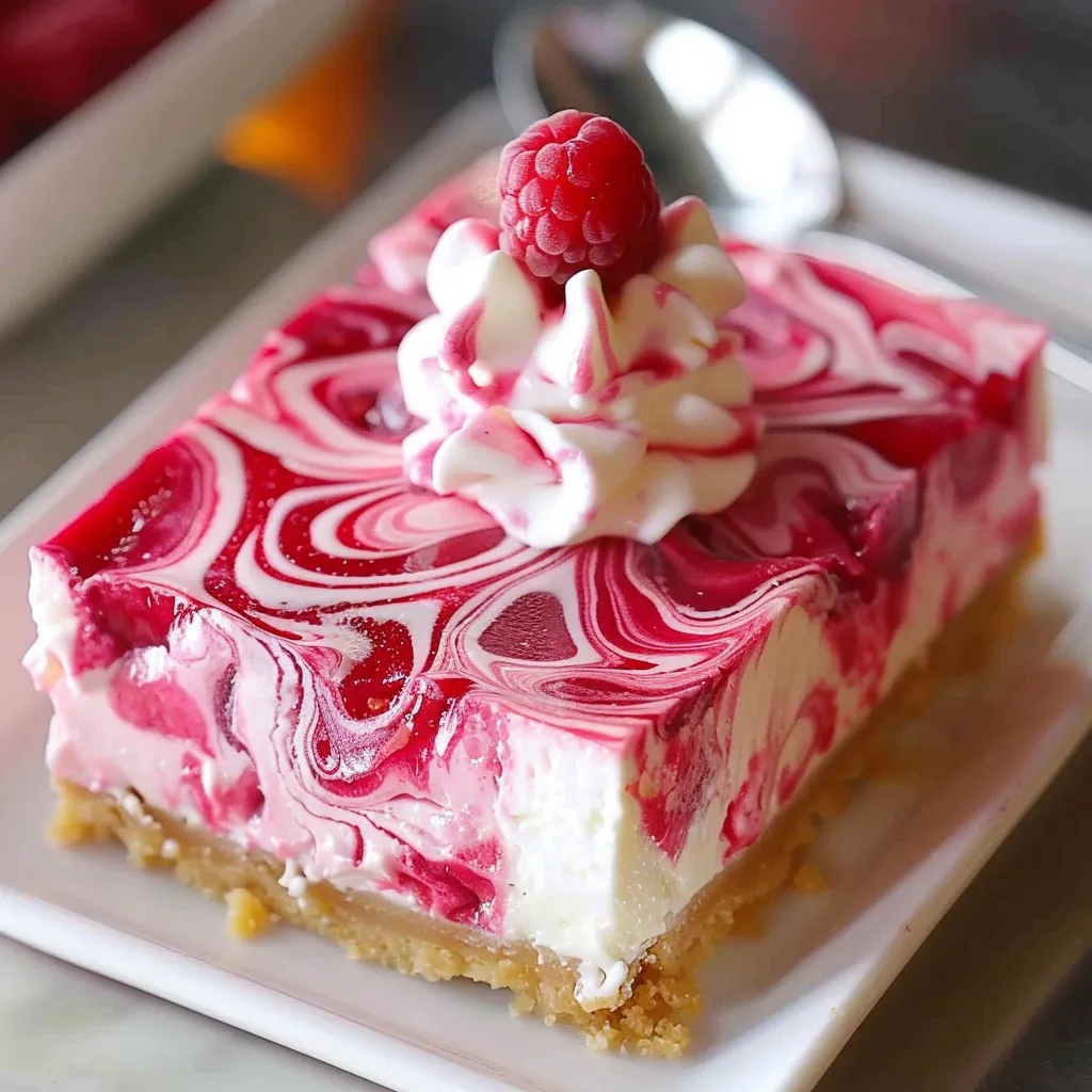 Cheesecake onctueux et marbré à la framboise, garanti sans gélatine