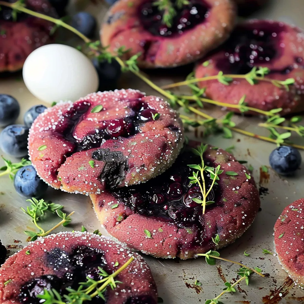 Petits biscuits aux myrtilles et thym confit