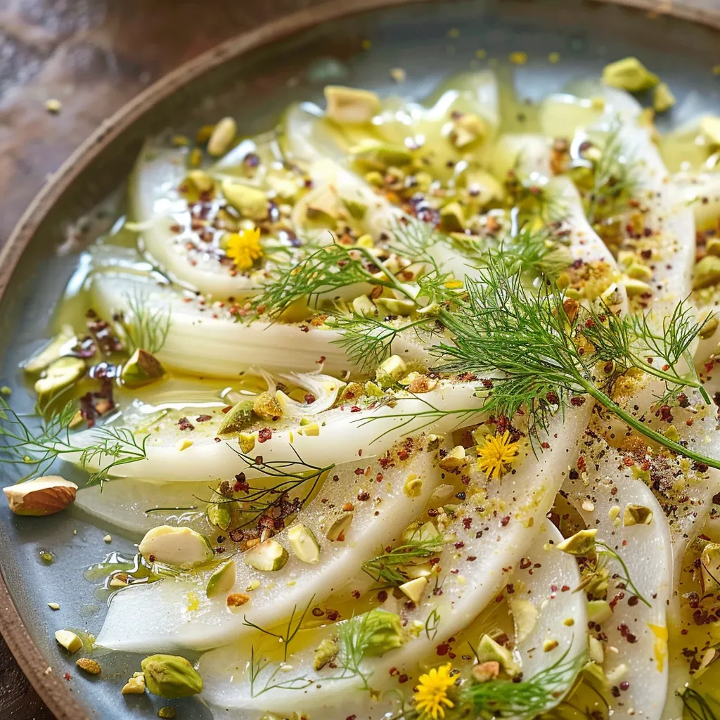 Carpaccio de fenouil, sumac et pistaches frais et simple