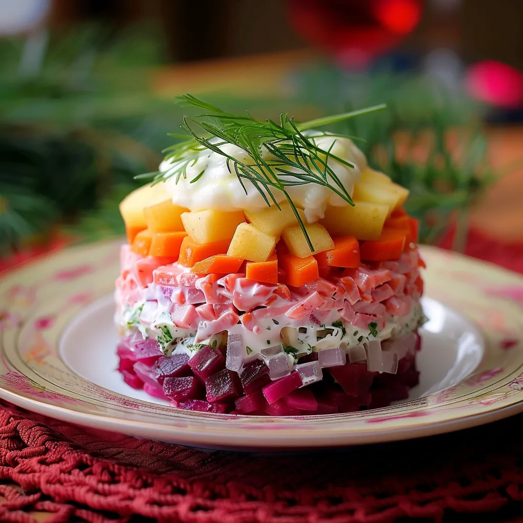 Plat festif à étages colorés