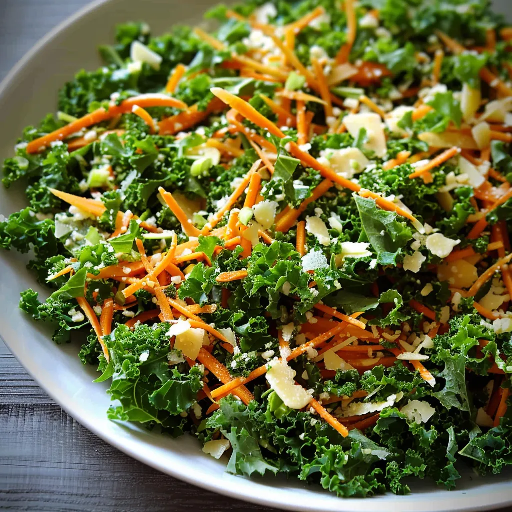 Jolie salade fraîche de kale, carottes et parmesan