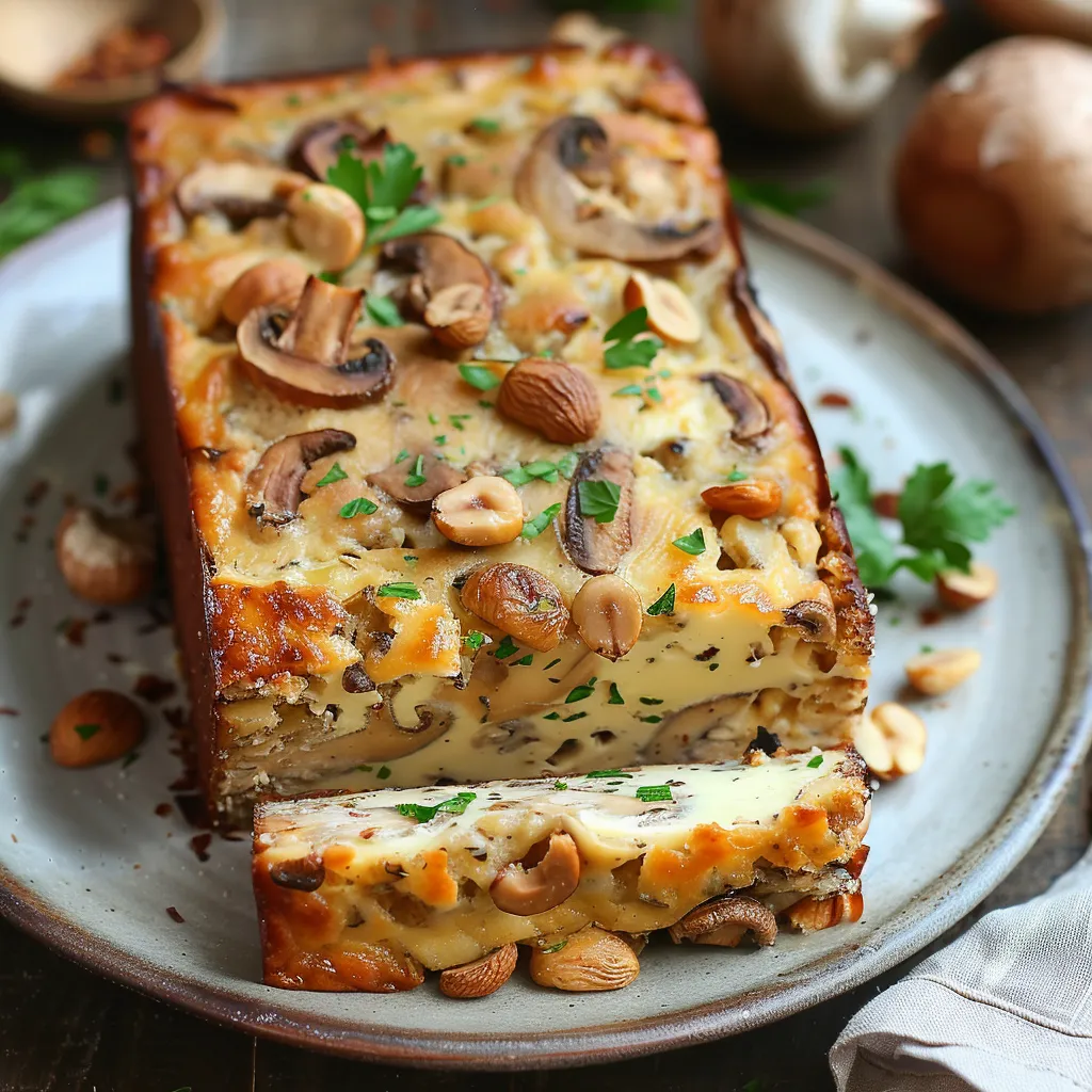 Cake gourmand champignons comté noisettes