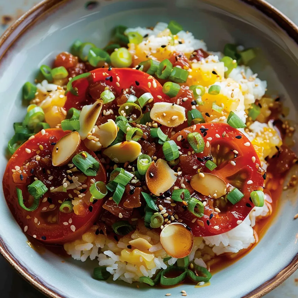 Tamari et tomates avec riz croustillant