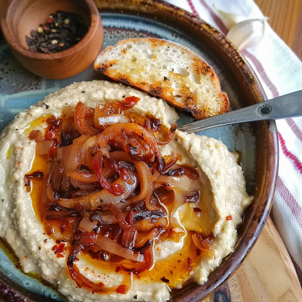 Purée de haricots et oignons