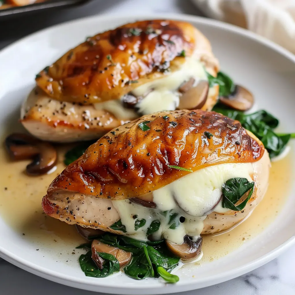 Poulet garni champignons épinards