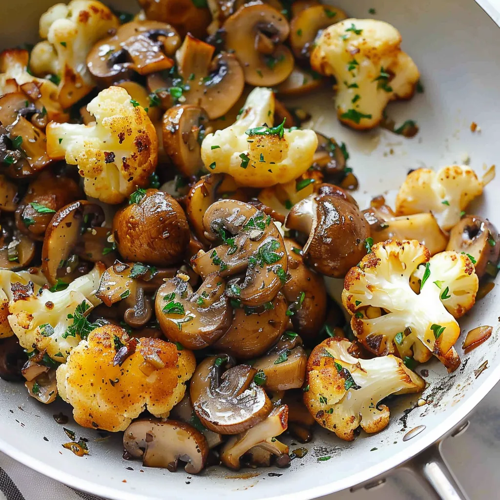 Chou-fleur et champignons dorés