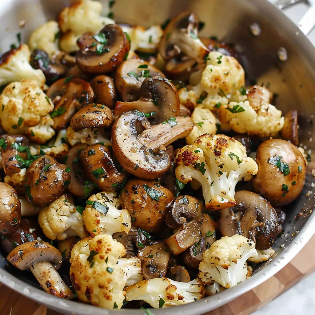 Chou-fleur et champignons à l’ail poêlés