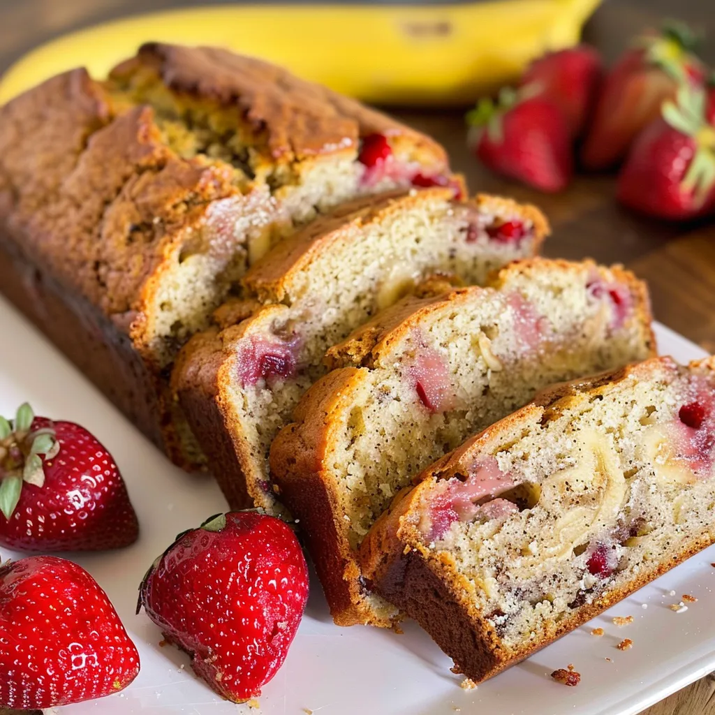 Pain maison fraises bananes sortant du four