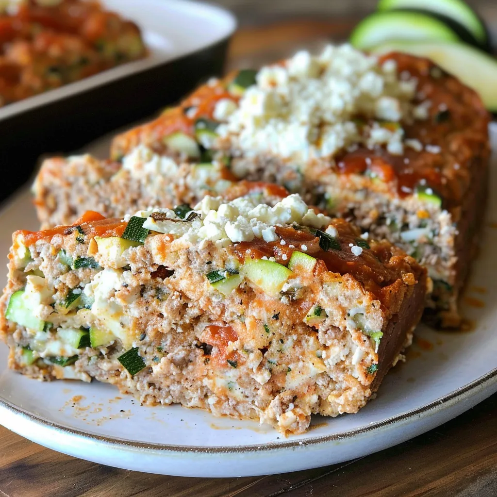Délicieux pain de viande à la dinde, courgette et feta