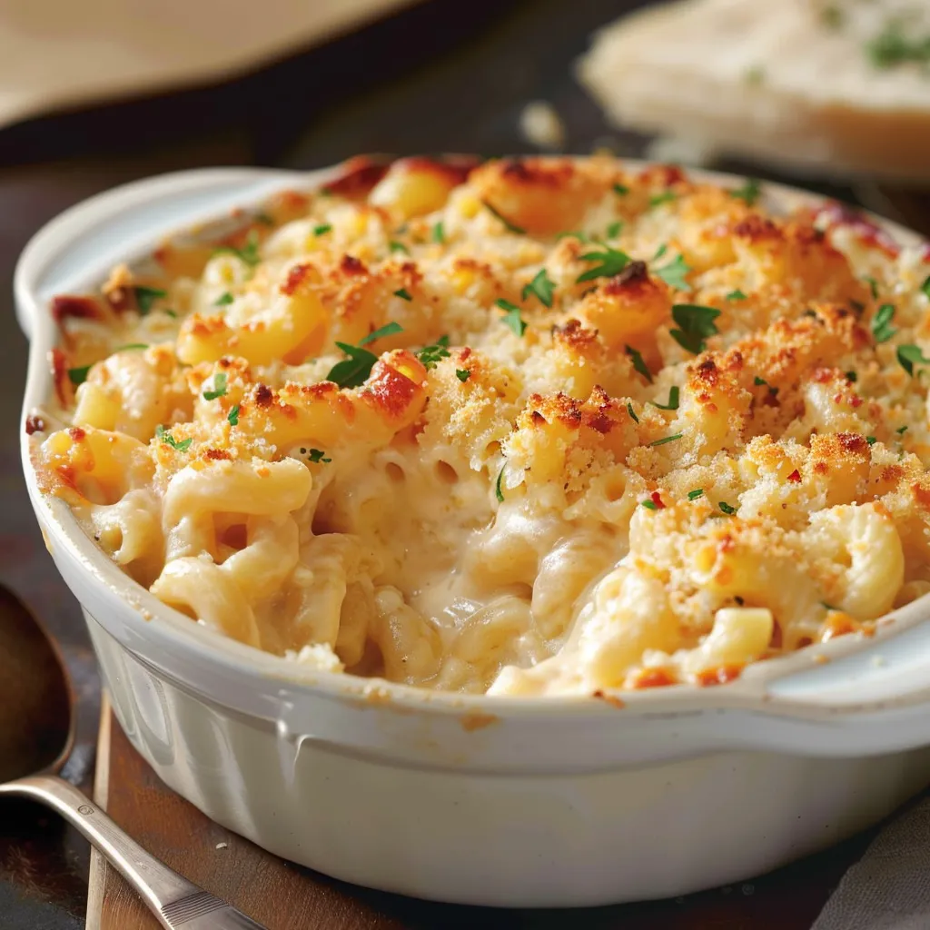 Gratin de macaronis au fromage bien coulant et doré