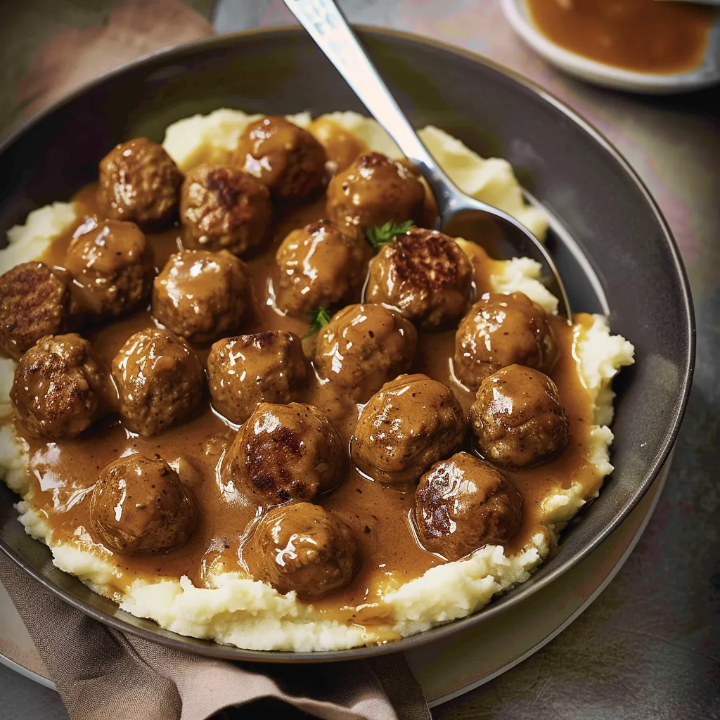 Boulettes sauce brune purée céleri
