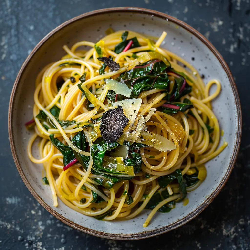 Spaghettis gourmands blettes truffe