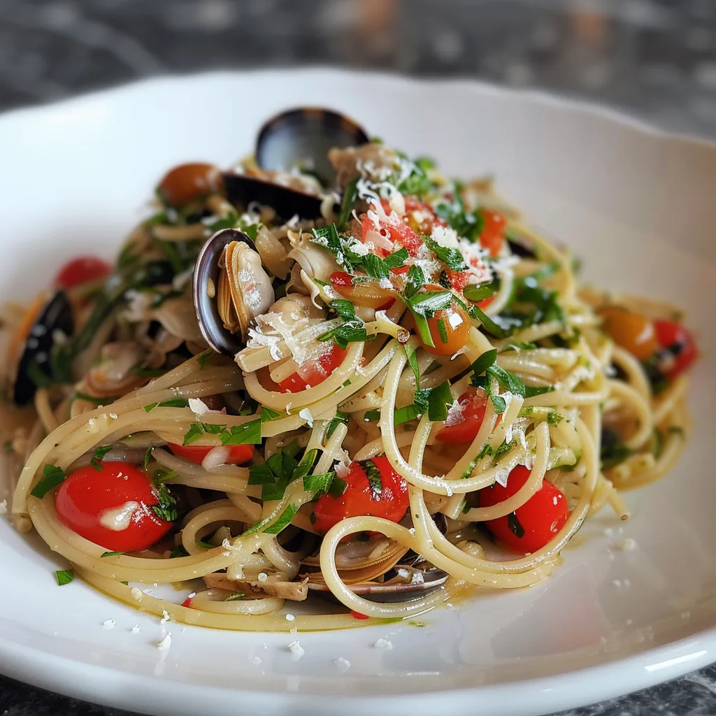 Palourdes et légumes dans un plat savoureux
