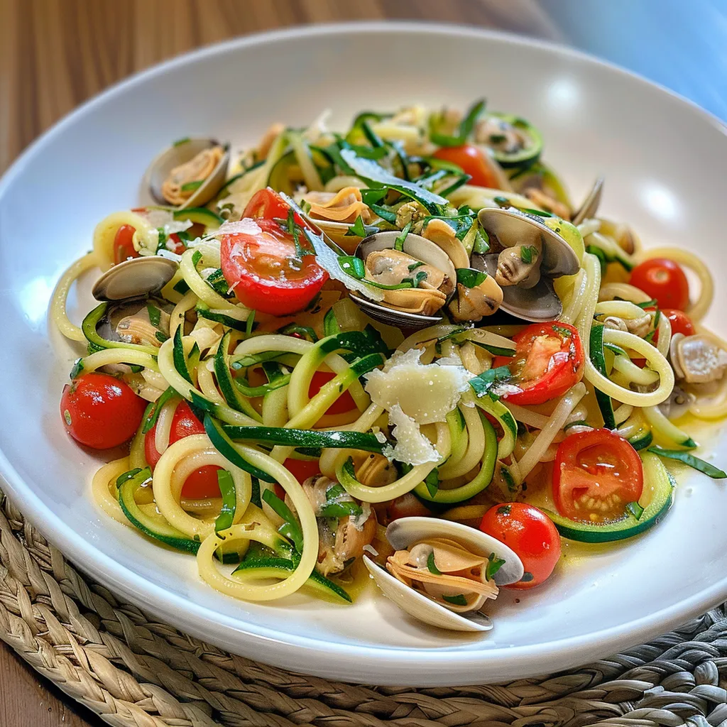 Préparation de spaghettis aux palourdes et légumes gourmands