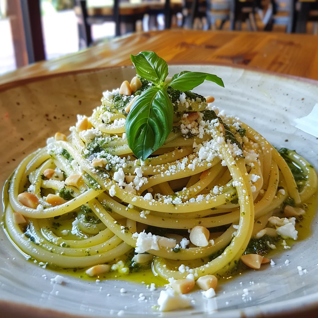 Spaghettis pesto & féta maison