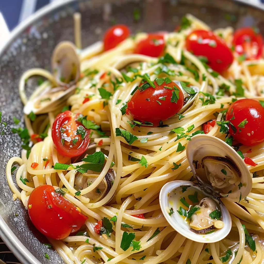 Spaghettis, couteaux, ail et persil