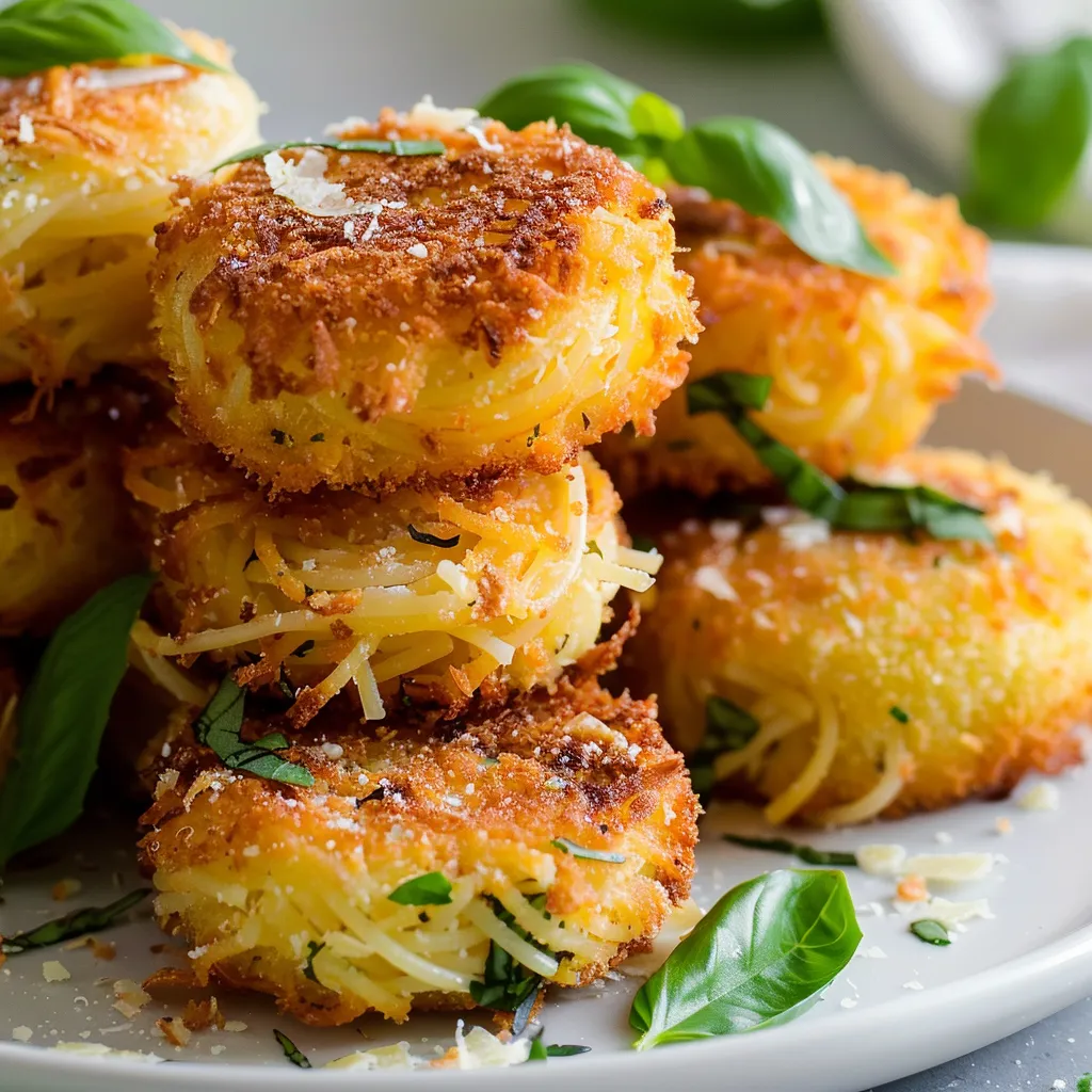 Beignets de spaghettis dorés au basilic