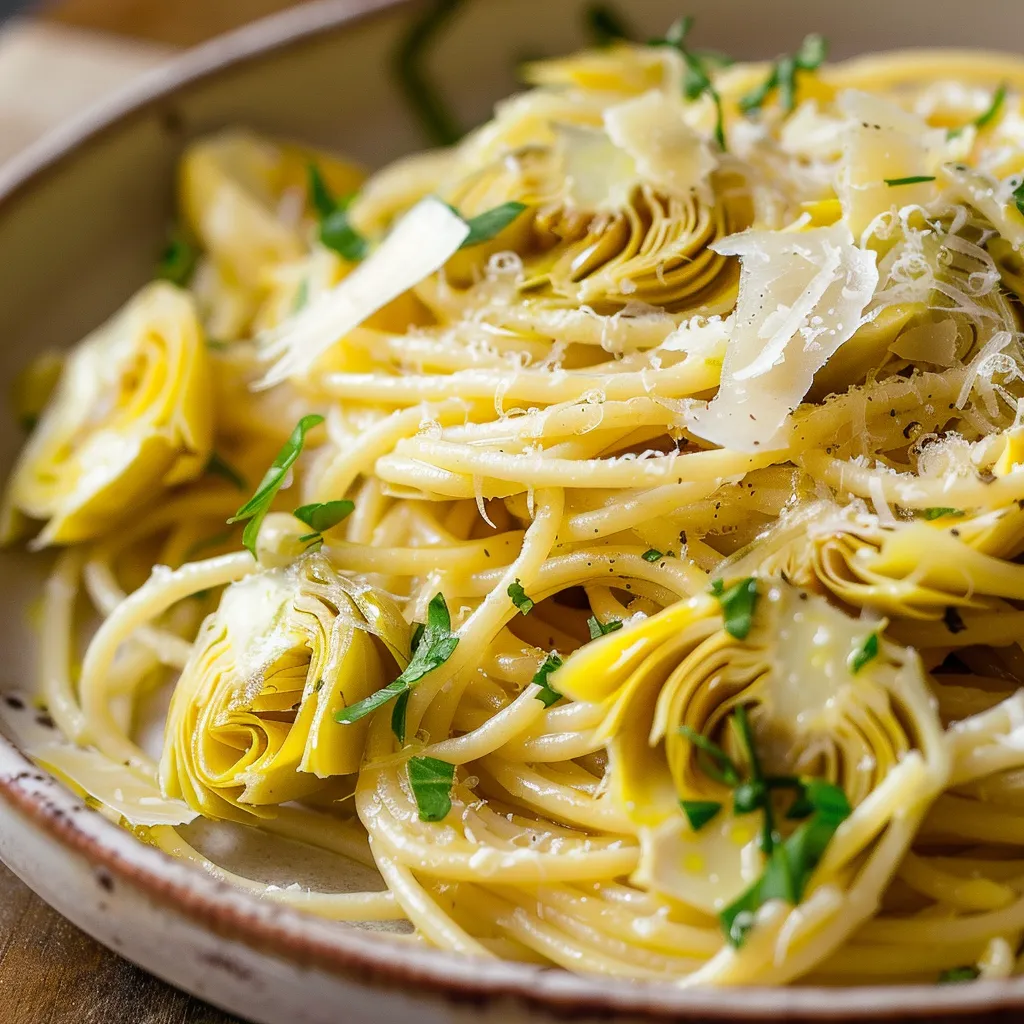 Spaghettis gourmands avec artichauts et roquette