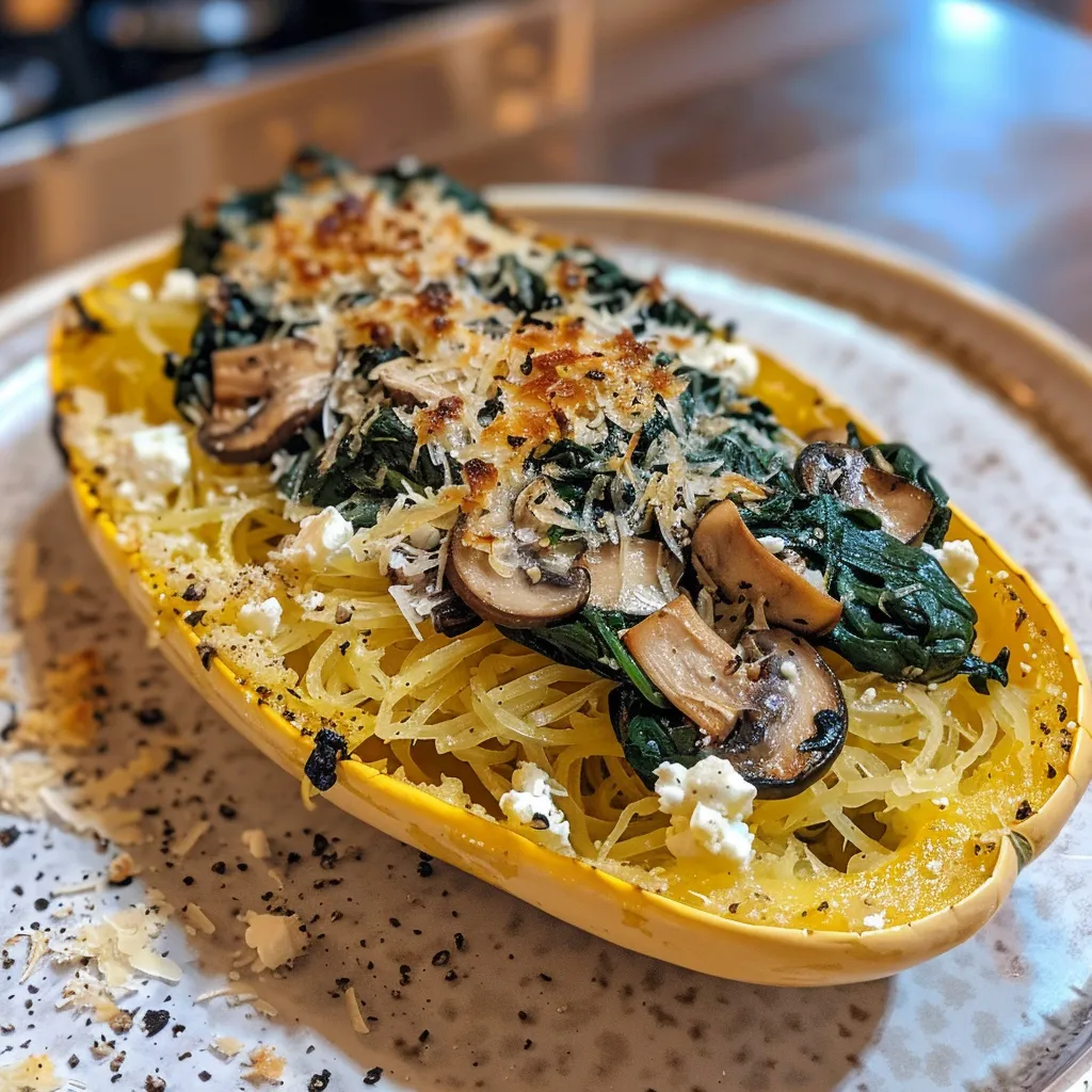 Courge spaghetti farcie moelleuse aux épinards et fromage