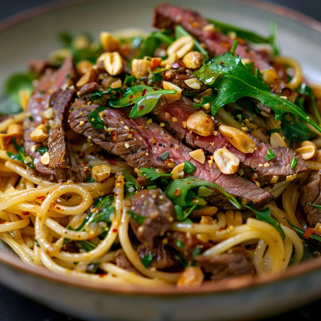 Réalisez des spaghettis poêlés au bœuf et cacahuètes faciles