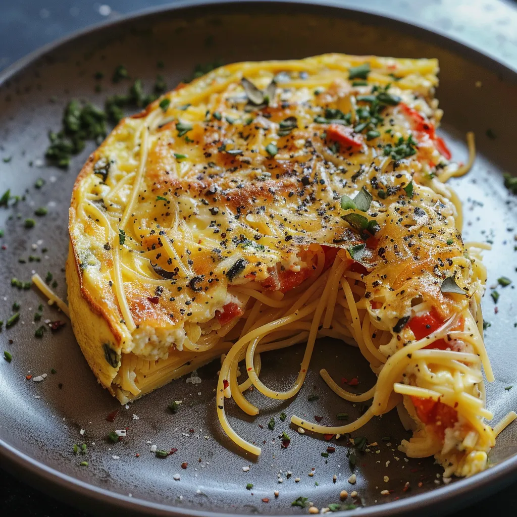 Frittata spaghettis avec œufs et olive