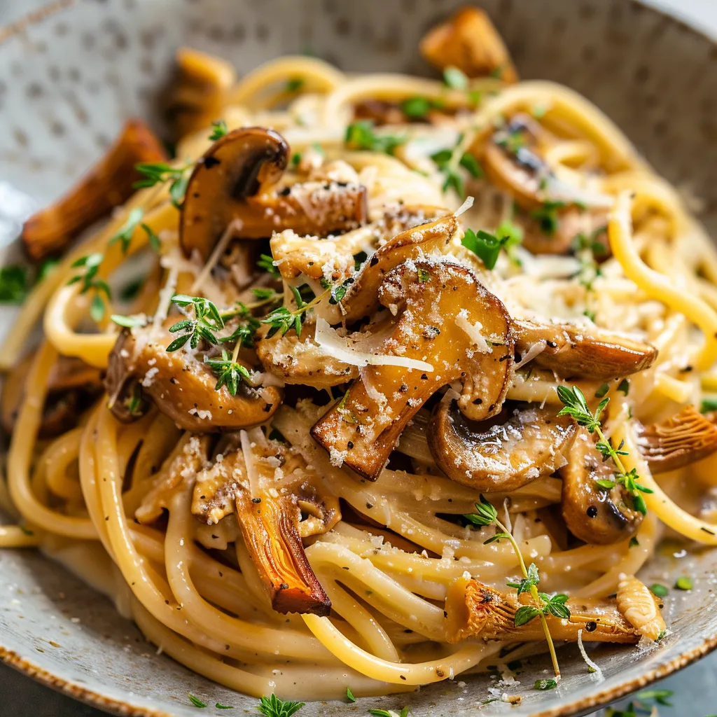 Spaghettis aux chanterelles et crème légère
