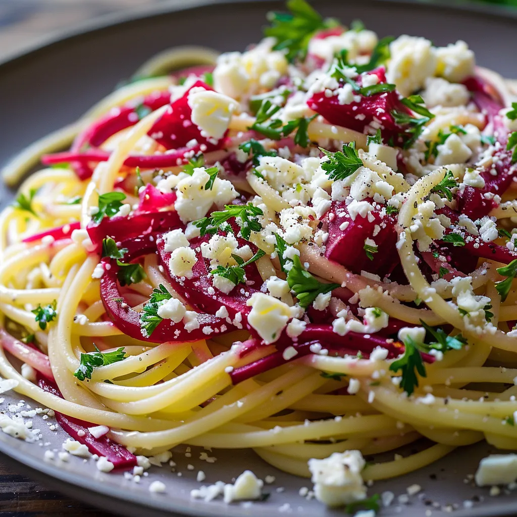 Feta betterave et spaghettis