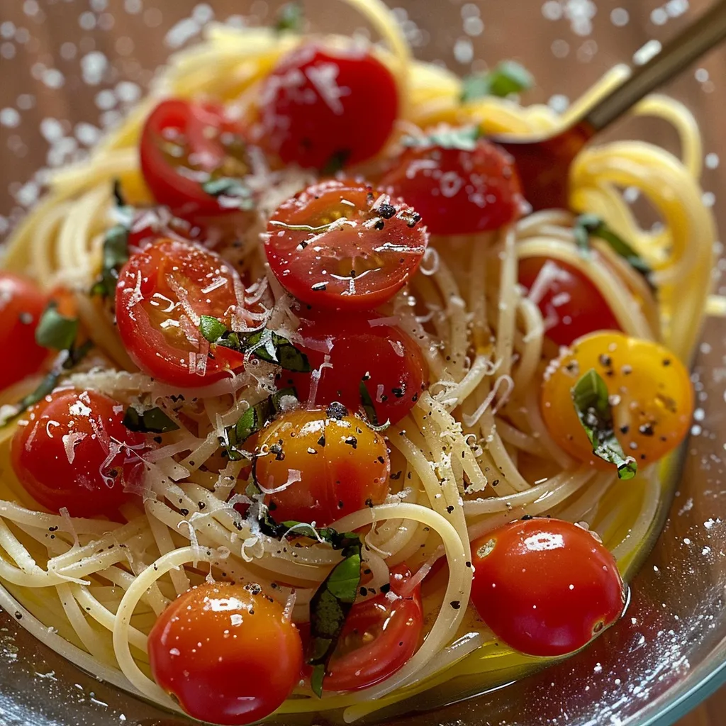 Pâtes fraîches d'été aux tomates et au basilic