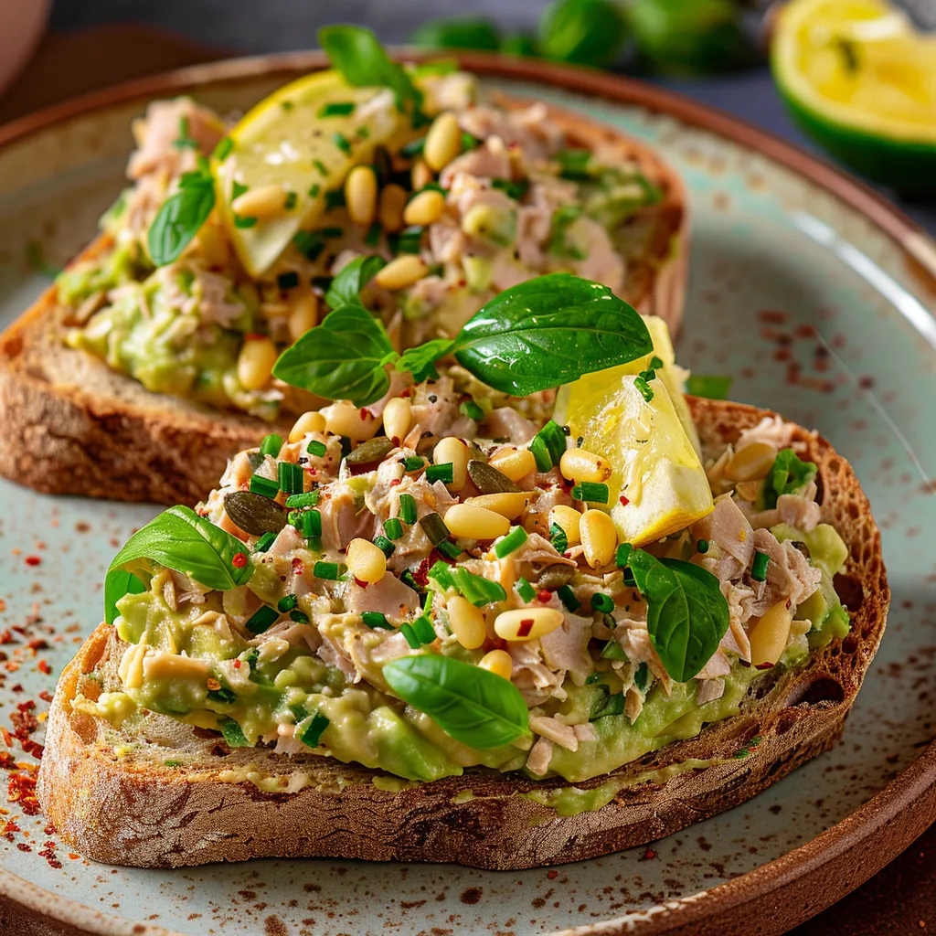 Thon avocat pain grillé