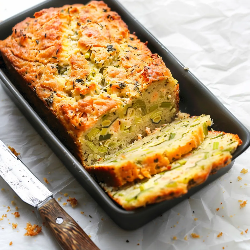 Cake moelleux poireaux chèvre saumon fumé