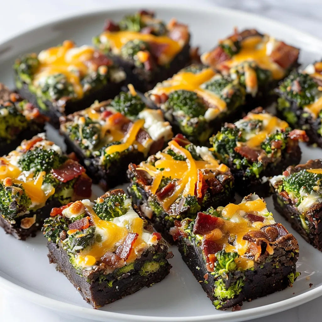 Brownie salé avec brocoli, chèvre et lardons croustillants