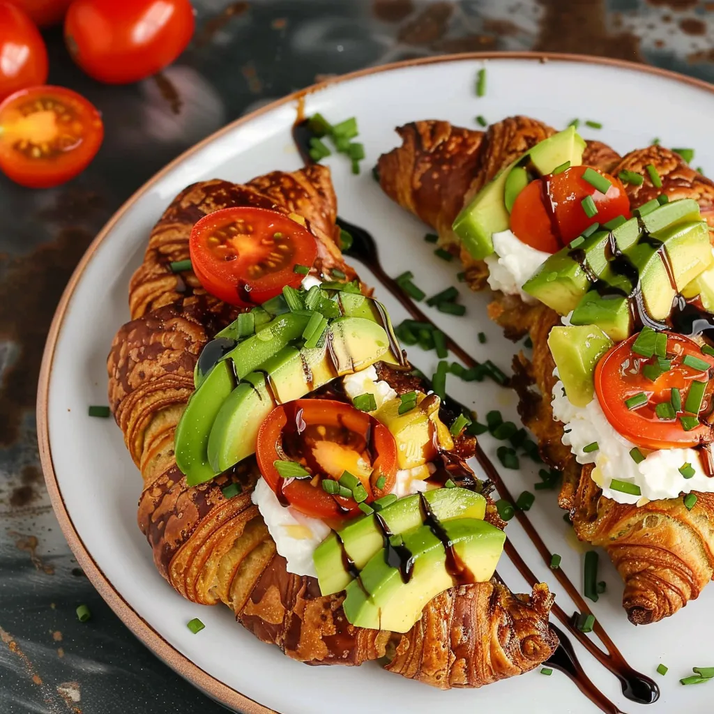 Croissant croustillant, avocat, miel et burrata