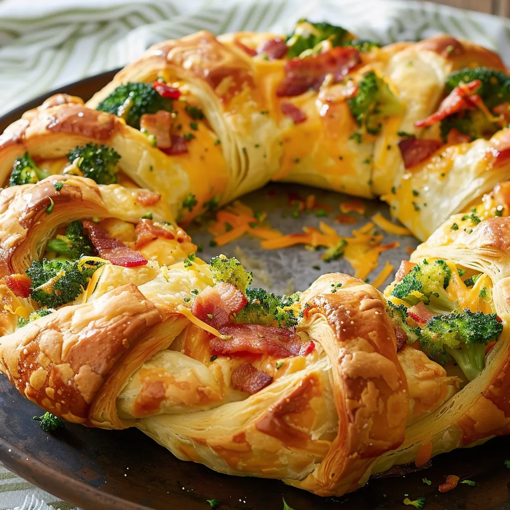 Réalisez une couronne généreuse au fromage, bacon et brocoli