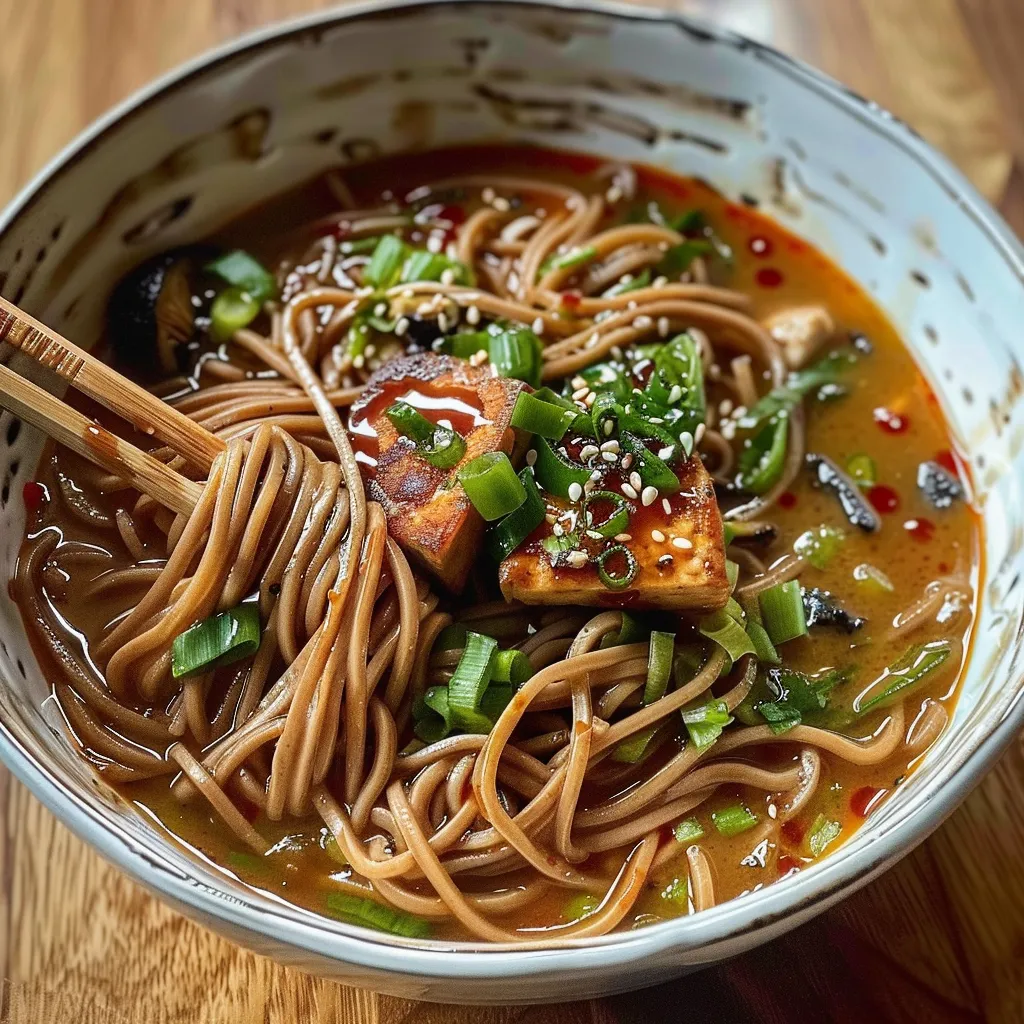Un grand bol de soba au miso et sésame, hyper gourmand et douillet