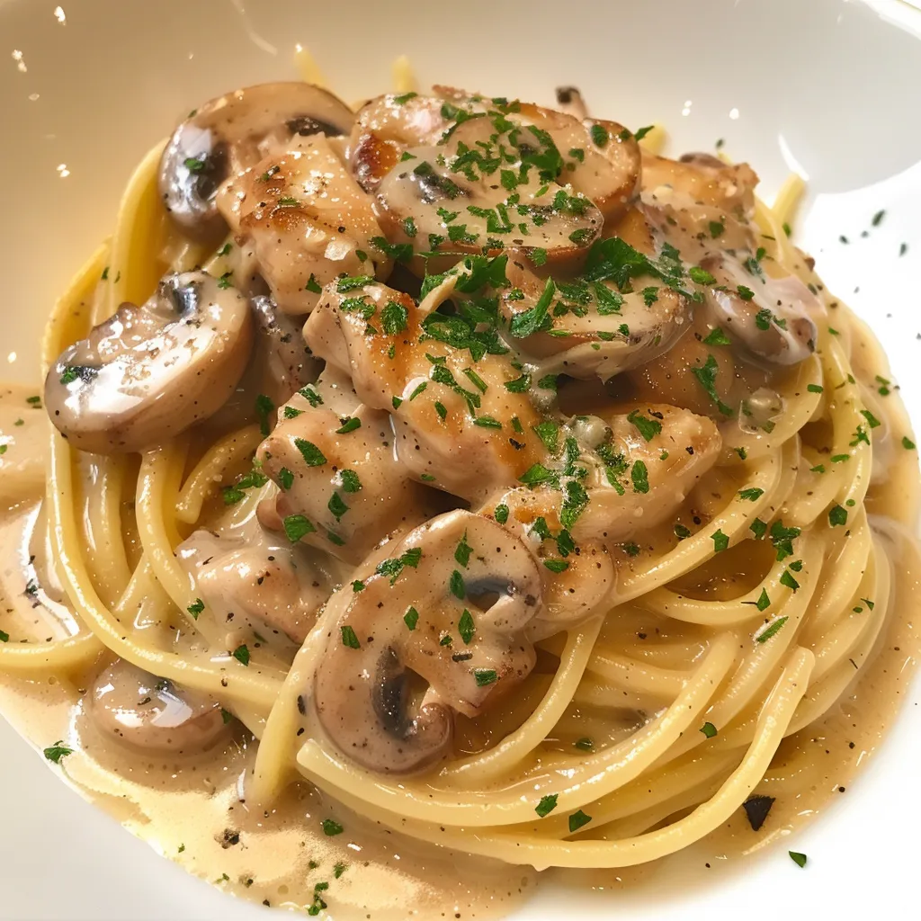 Pâtes ultra crémeuses champignons poulet
