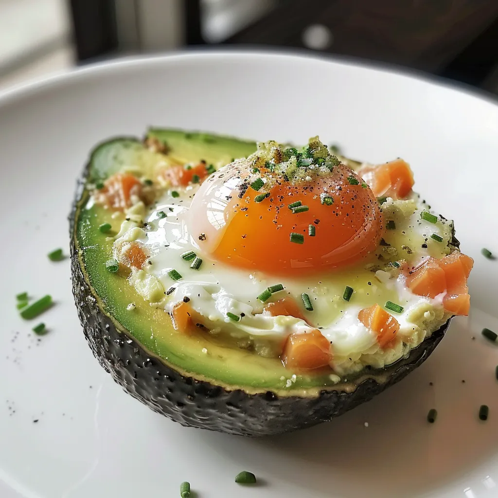 Avocats rôtis garnis d'œuf et saumon fumé