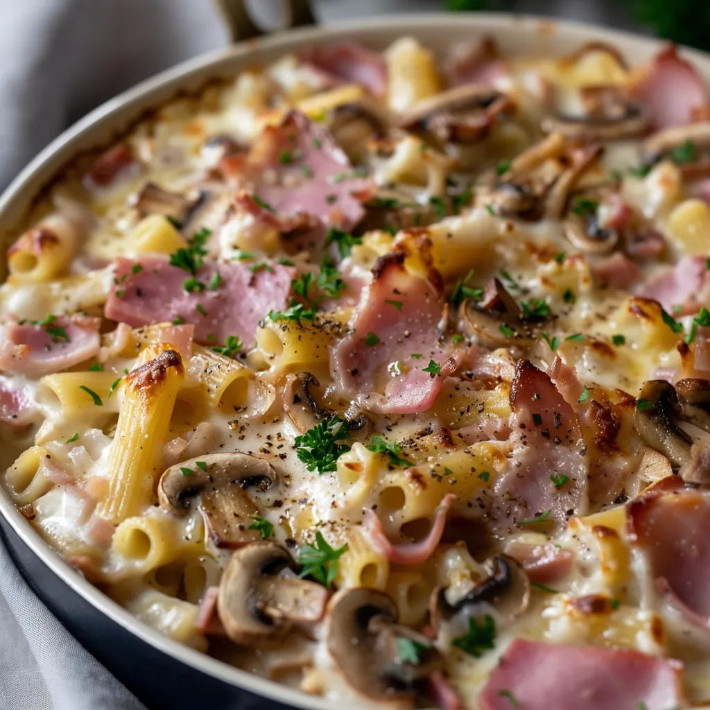 Gratin de pâtes gourmand au jambon